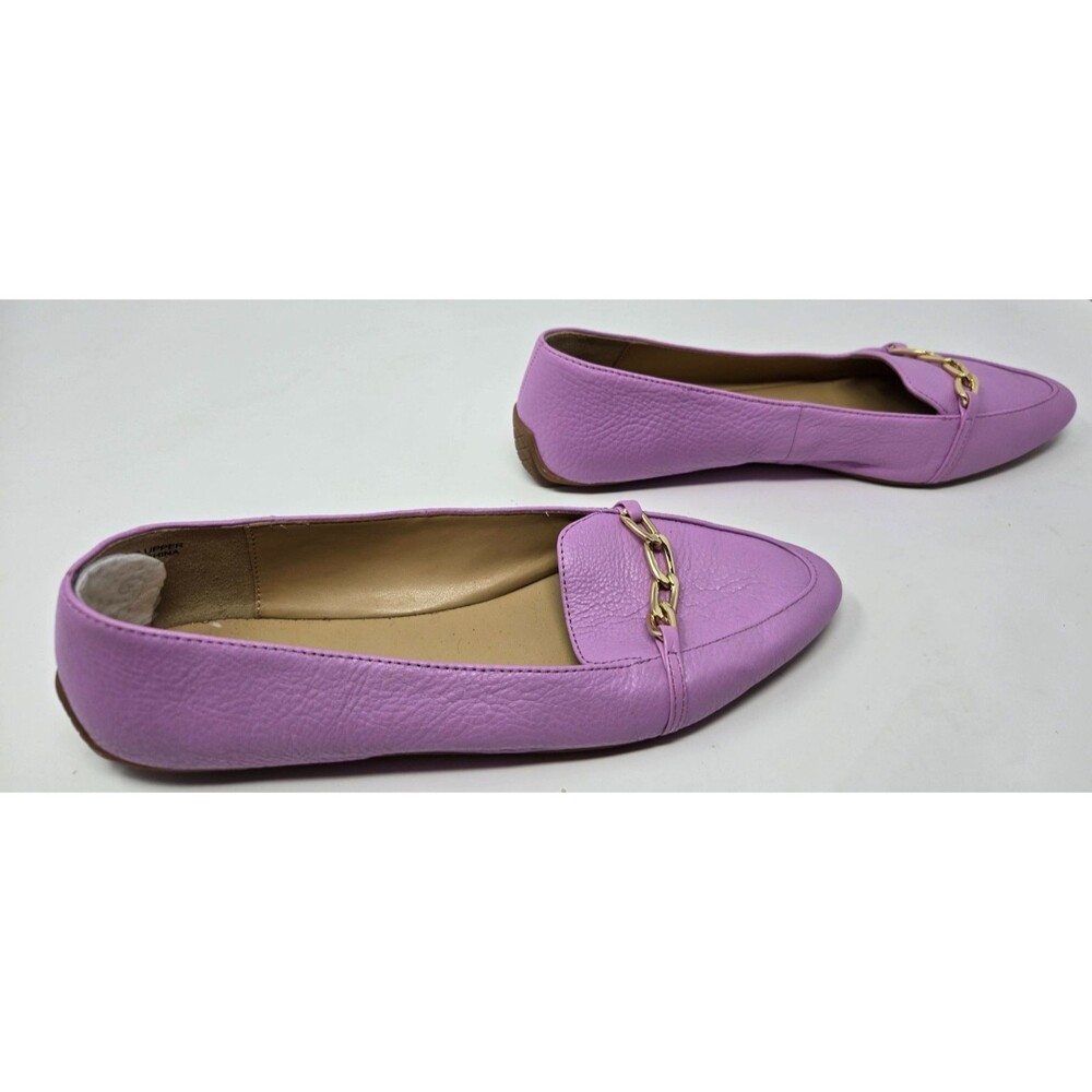 Talbots Lilac Purple Leather Loafers Gold Chain Flats Women's Size 8M Preppy - Picture 4 of 10